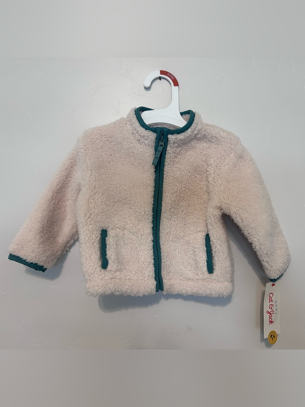 Cat & Jack Baby 6-9 Months Cream Sherpa Jacket with Teal Trim